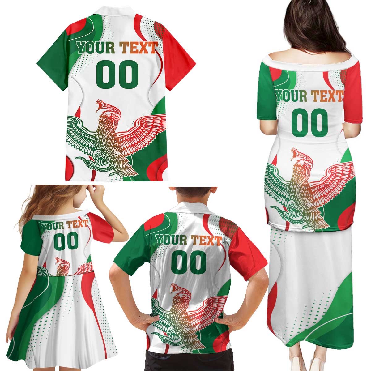 Custom Mexico Independence Day Family Matching Puletasi and Hawaiian Shirt Monumento A La Independencia - Wonder Print Shop