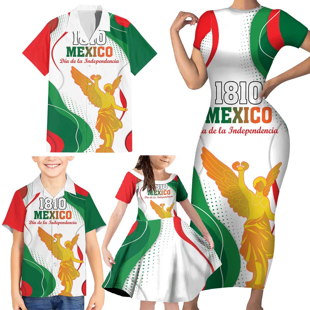 Custom Mexico Independence Day Family Matching Short Sleeve Bodycon Dress and Hawaiian Shirt Monumento A La Independencia - Wonder Print Shop