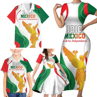 Custom Mexico Independence Day Family Matching Short Sleeve Bodycon Dress and Hawaiian Shirt Monumento A La Independencia - Wonder Print Shop