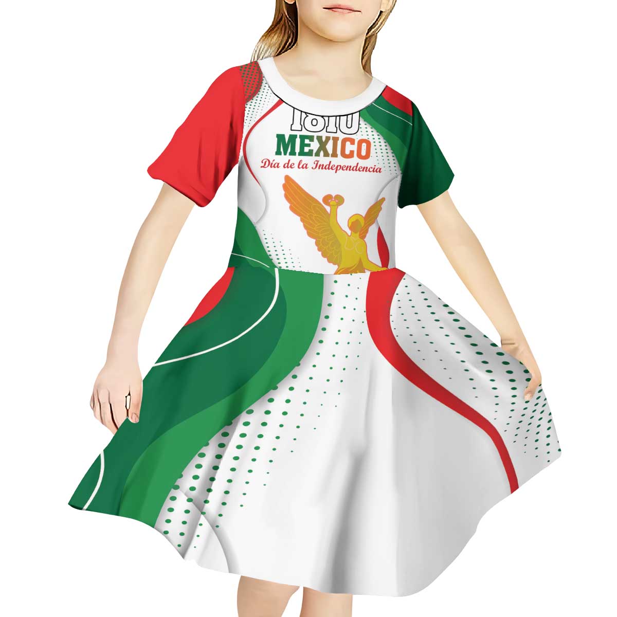 Custom Mexico Independence Day Kid Short Sleeve Dress Monumento A La Independencia - Wonder Print Shop