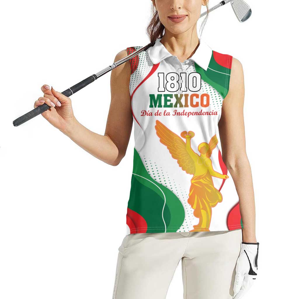 Custom Mexico Independence Day Women Sleeveless Polo Shirt Monumento A La Independencia - Wonder Print Shop