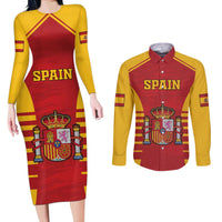 Custom Spain Coat Of Arms Couples Matching Long Sleeve Bodycon Dress and Long Sleeve Button Shirt Sport Style - Wonder Print Shop