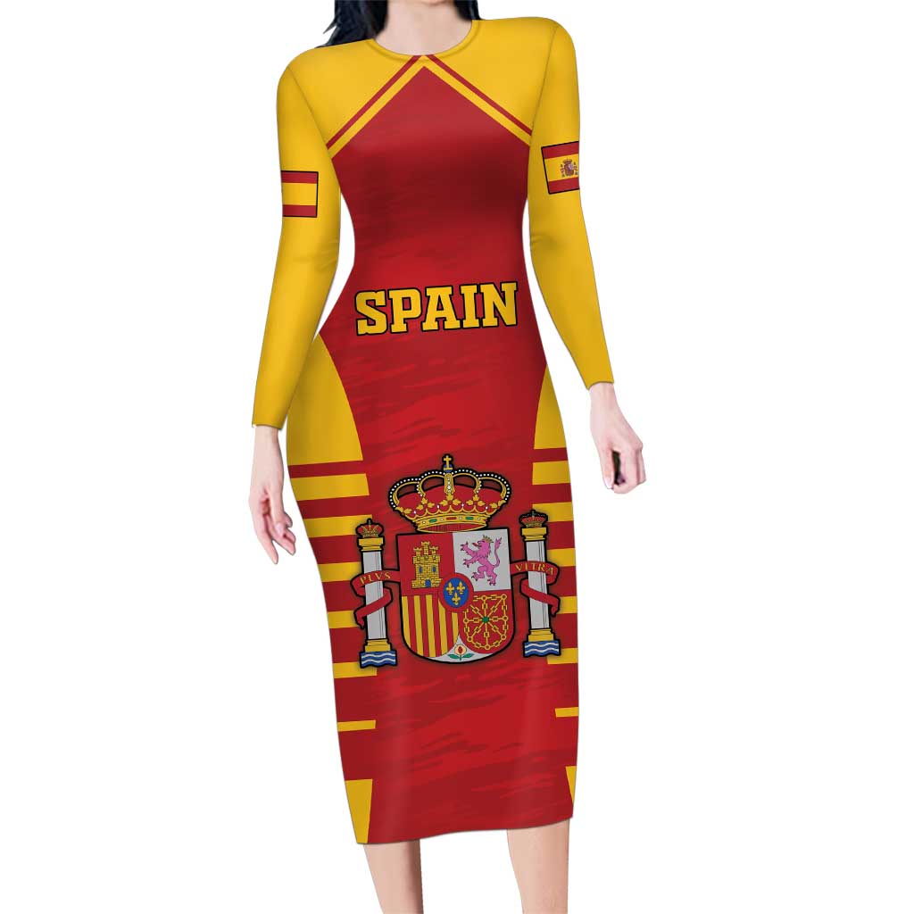 Custom Spain Coat Of Arms Family Matching Long Sleeve Bodycon Dress and Hawaiian Shirt Sport Style - Wonder Print Shop