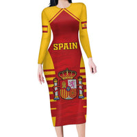 Custom Spain Coat Of Arms Family Matching Long Sleeve Bodycon Dress and Hawaiian Shirt Sport Style - Wonder Print Shop