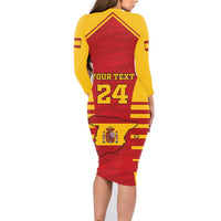 Custom Spain Coat Of Arms Family Matching Long Sleeve Bodycon Dress and Hawaiian Shirt Sport Style - Wonder Print Shop