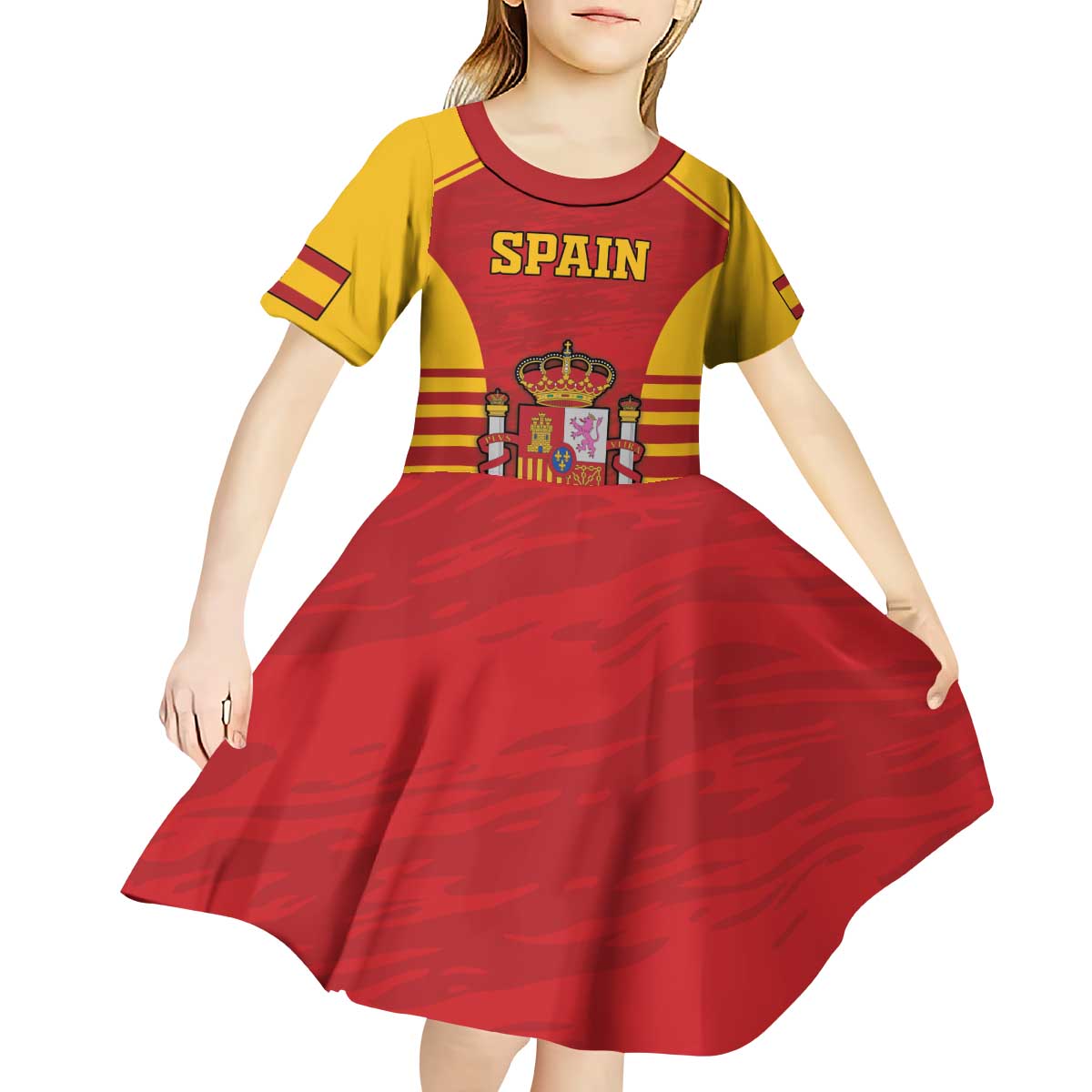 Custom Spain Coat Of Arms Kid Short Sleeve Dress Sport Style - Wonder Print Shop