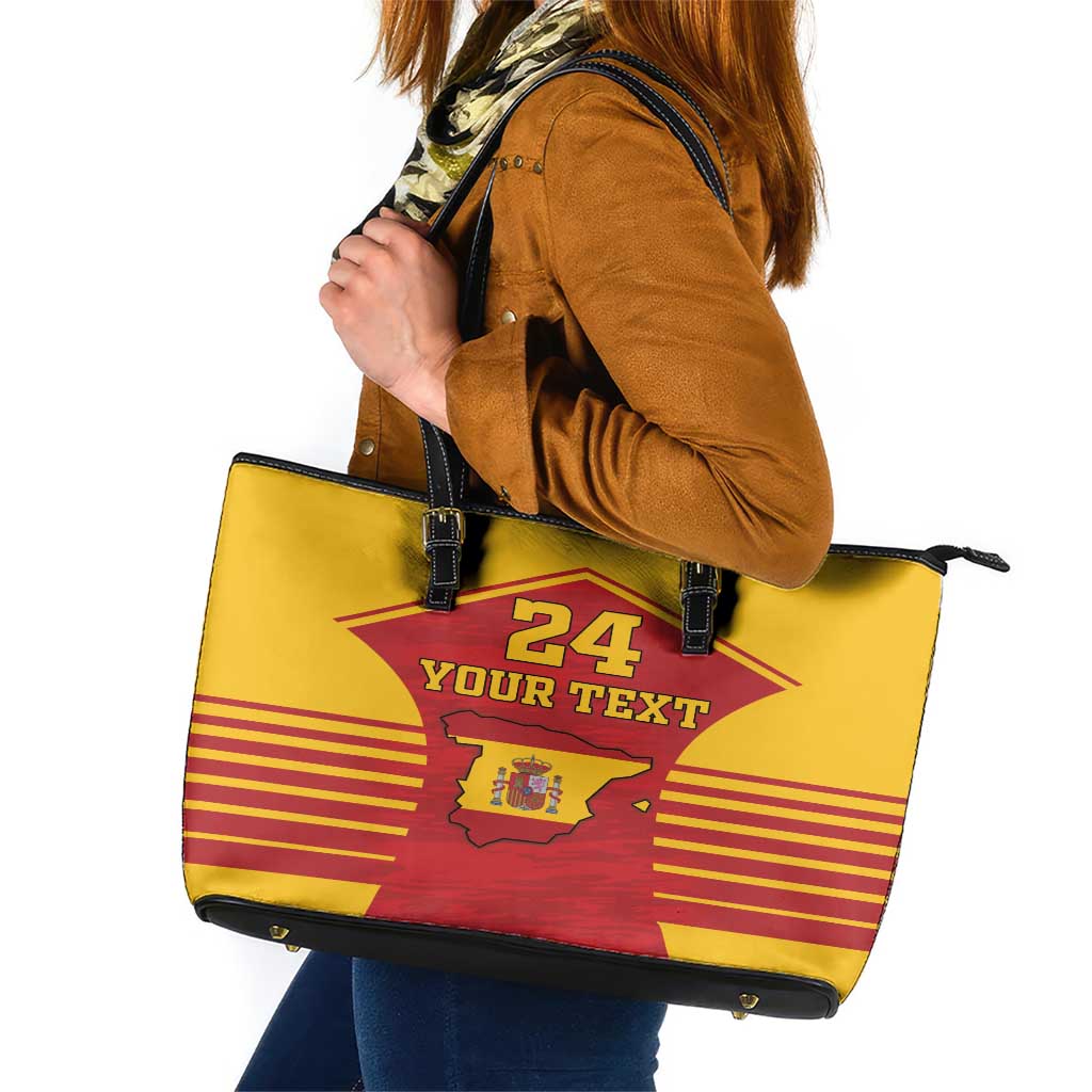 Custom Spain Coat Of Arms Leather Tote Bag Sport Style - Wonder Print Shop