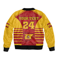 Custom Spain Coat Of Arms Sleeve Zip Bomber Jacket Sport Style - Wonder Print Shop