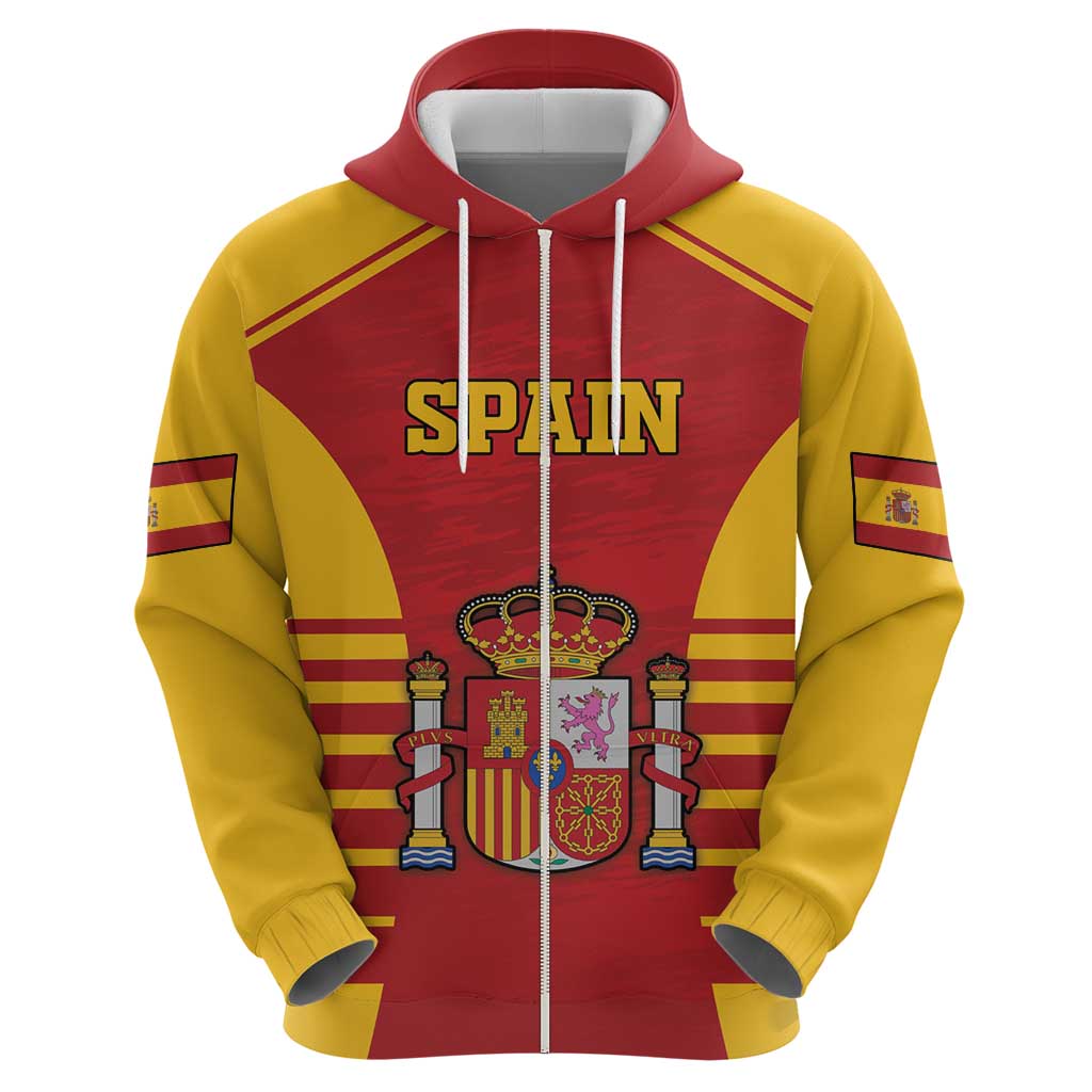 Custom Spain Coat Of Arms Zip Hoodie Sport Style - Wonder Print Shop