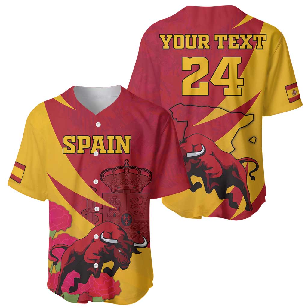 Custom Spain Aggressive Fighting Bull Baseball Jersey With Carnation Flowers - Wonder Print Shop