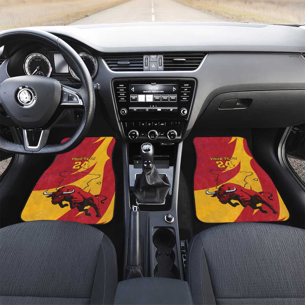 Custom Spain Aggressive Fighting Bull Car Mats With Carnation Flowers - Wonder Print Shop