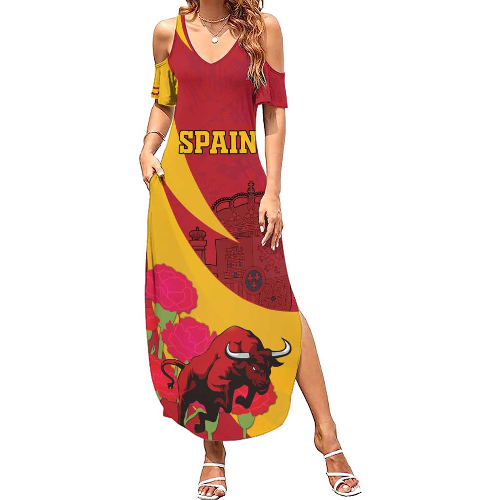Custom Spain Aggressive Fighting Bull Family Matching Summer Maxi Dress and Hawaiian Shirt With Carnation Flowers - Wonder Print Shop