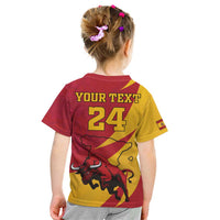 Custom Spain Aggressive Fighting Bull Kid T Shirt With Carnation Flowers - Wonder Print Shop