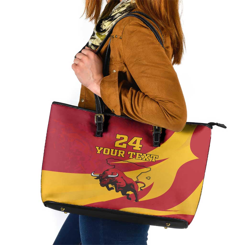 Custom Spain Aggressive Fighting Bull Leather Tote Bag With Carnation Flowers - Wonder Print Shop