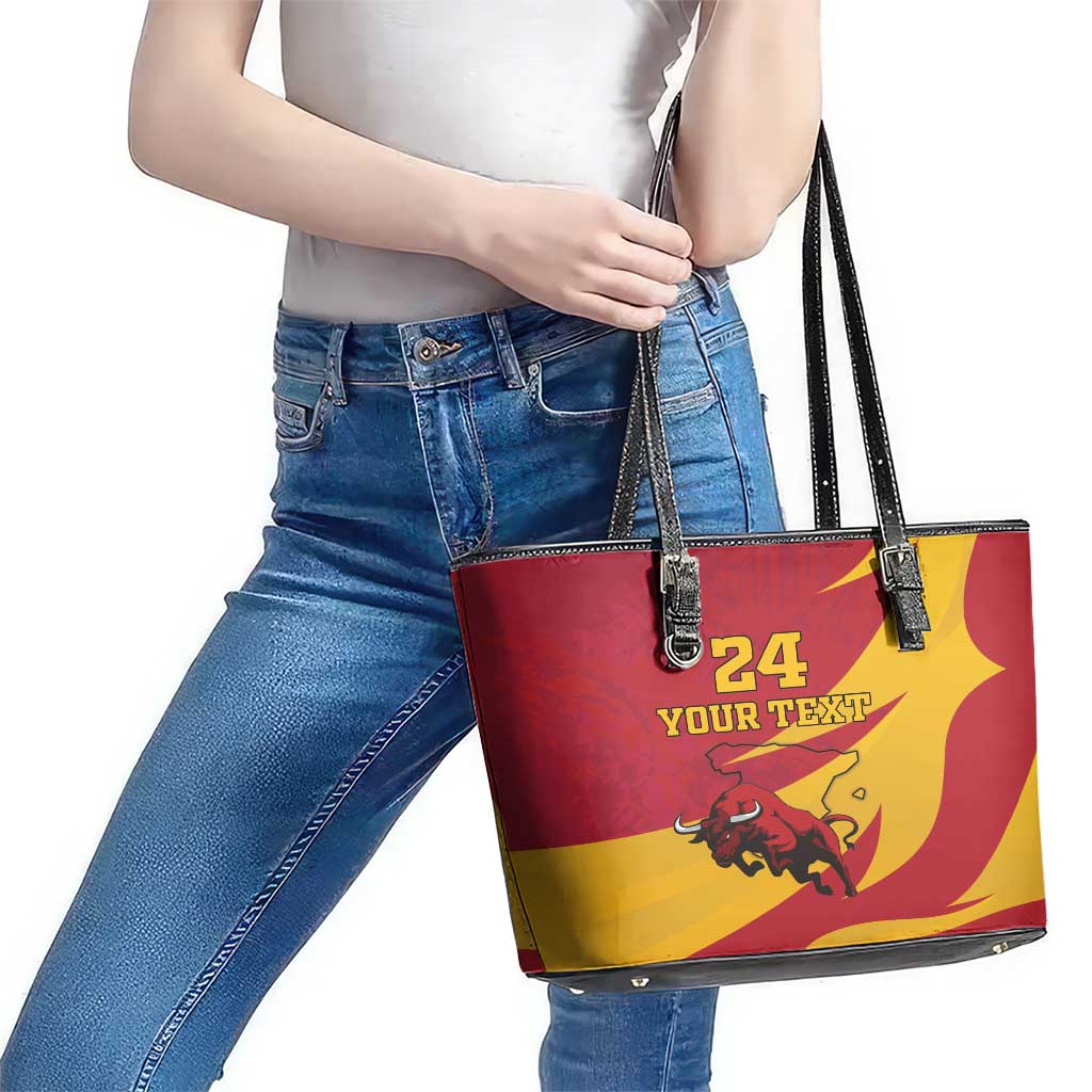 Custom Spain Aggressive Fighting Bull Leather Tote Bag With Carnation Flowers - Wonder Print Shop