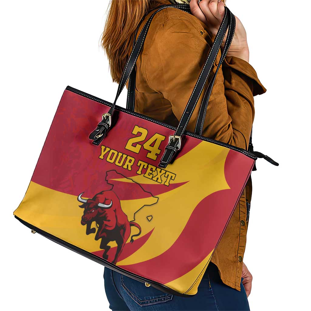 Custom Spain Aggressive Fighting Bull Leather Tote Bag With Carnation Flowers - Wonder Print Shop