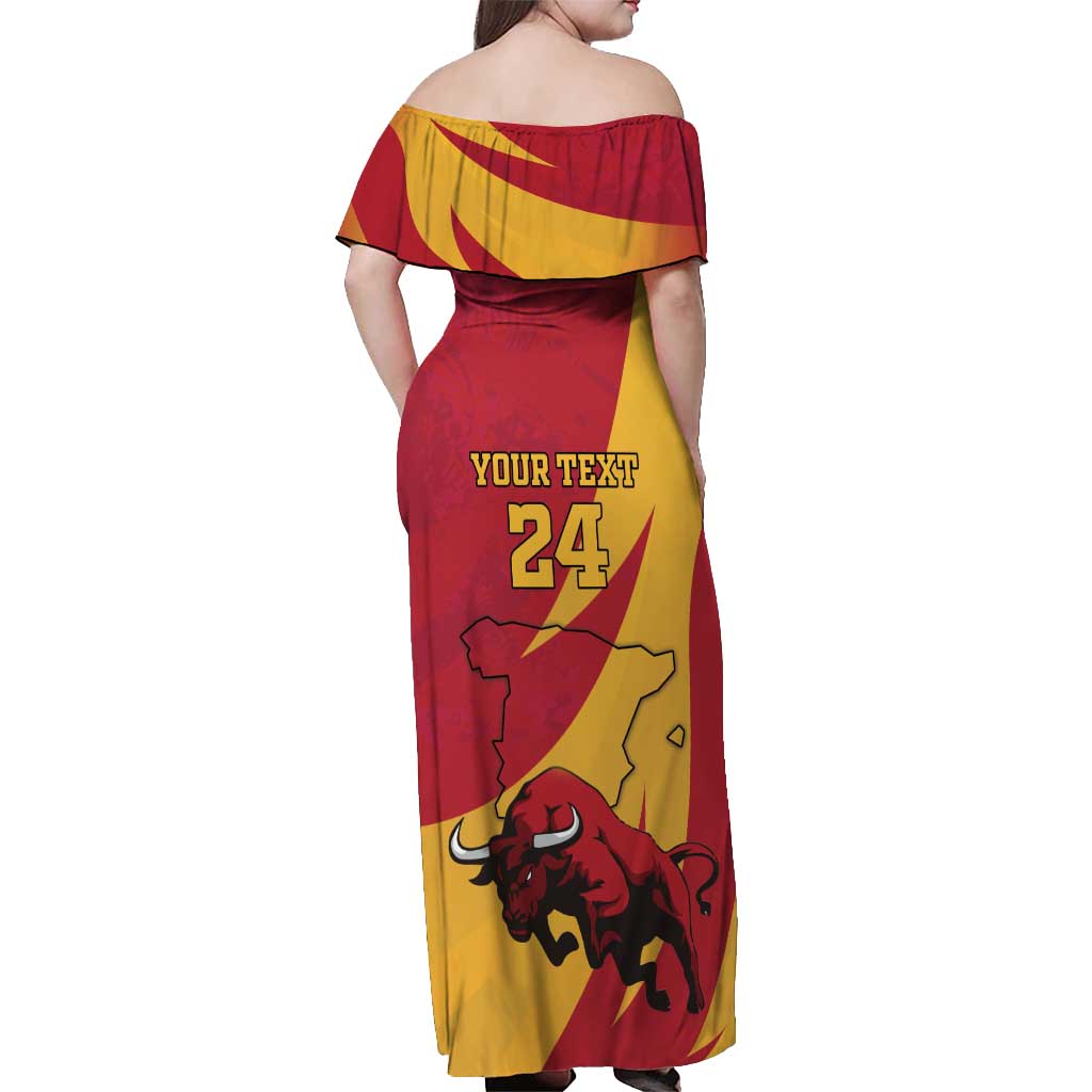 Custom Spain Aggressive Fighting Bull Off Shoulder Maxi Dress With Carnation Flowers - Wonder Print Shop