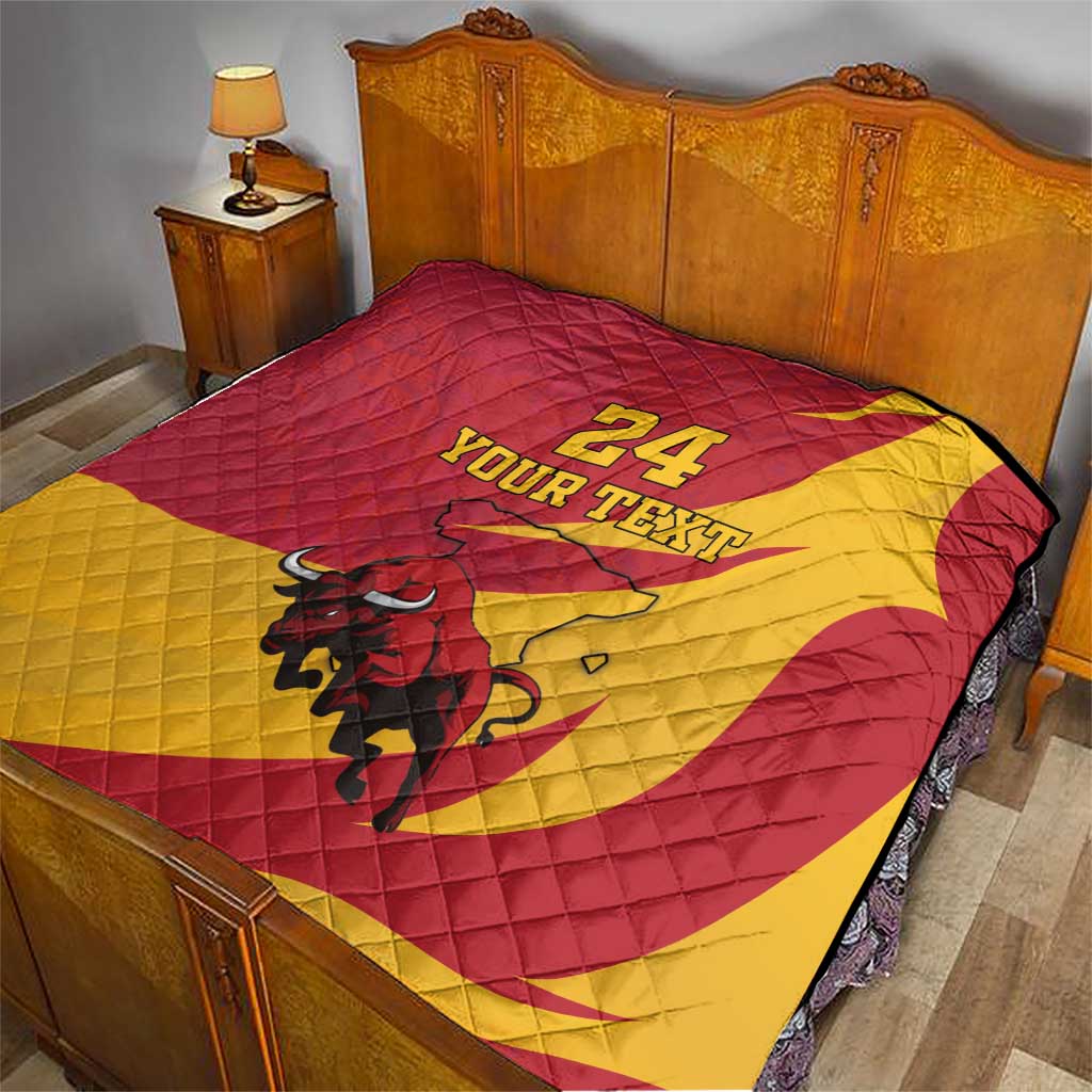Custom Spain Aggressive Fighting Bull Quilt With Carnation Flowers - Wonder Print Shop
