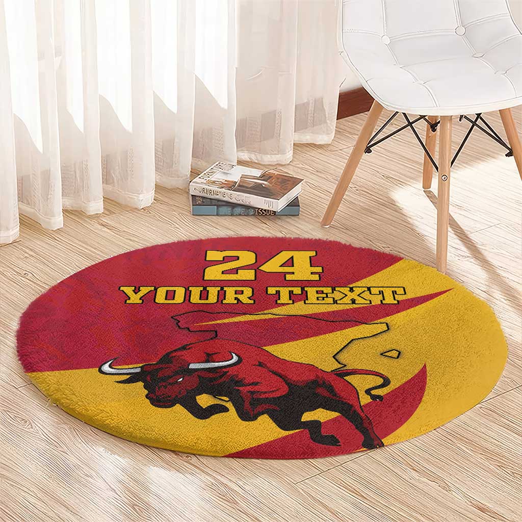 Custom Spain Aggressive Fighting Bull Round Carpet With Carnation Flowers