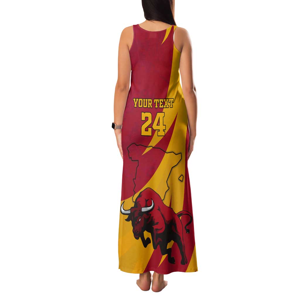 Custom Spain Aggressive Fighting Bull Tank Maxi Dress With Carnation Flowers - Wonder Print Shop