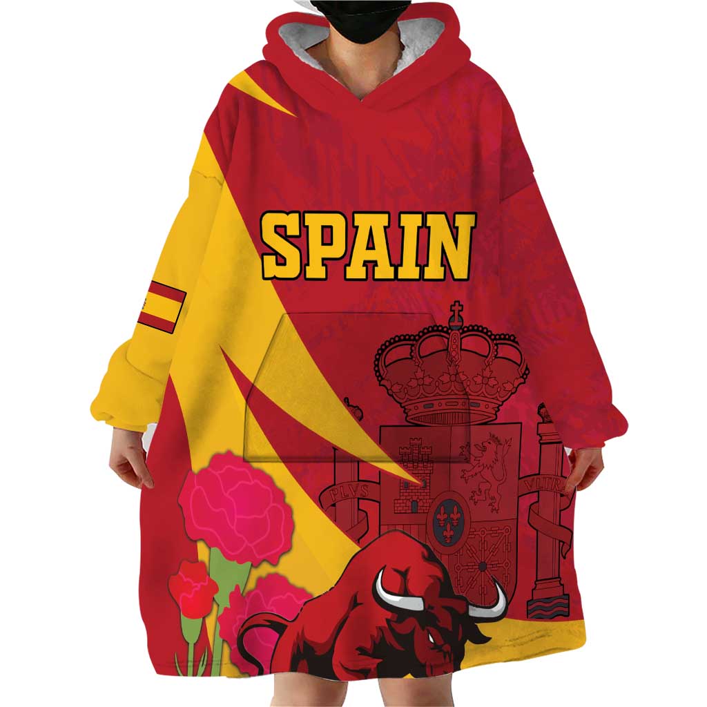 Custom Spain Aggressive Fighting Bull Wearable Blanket Hoodie With Carnation Flowers - Wonder Print Shop