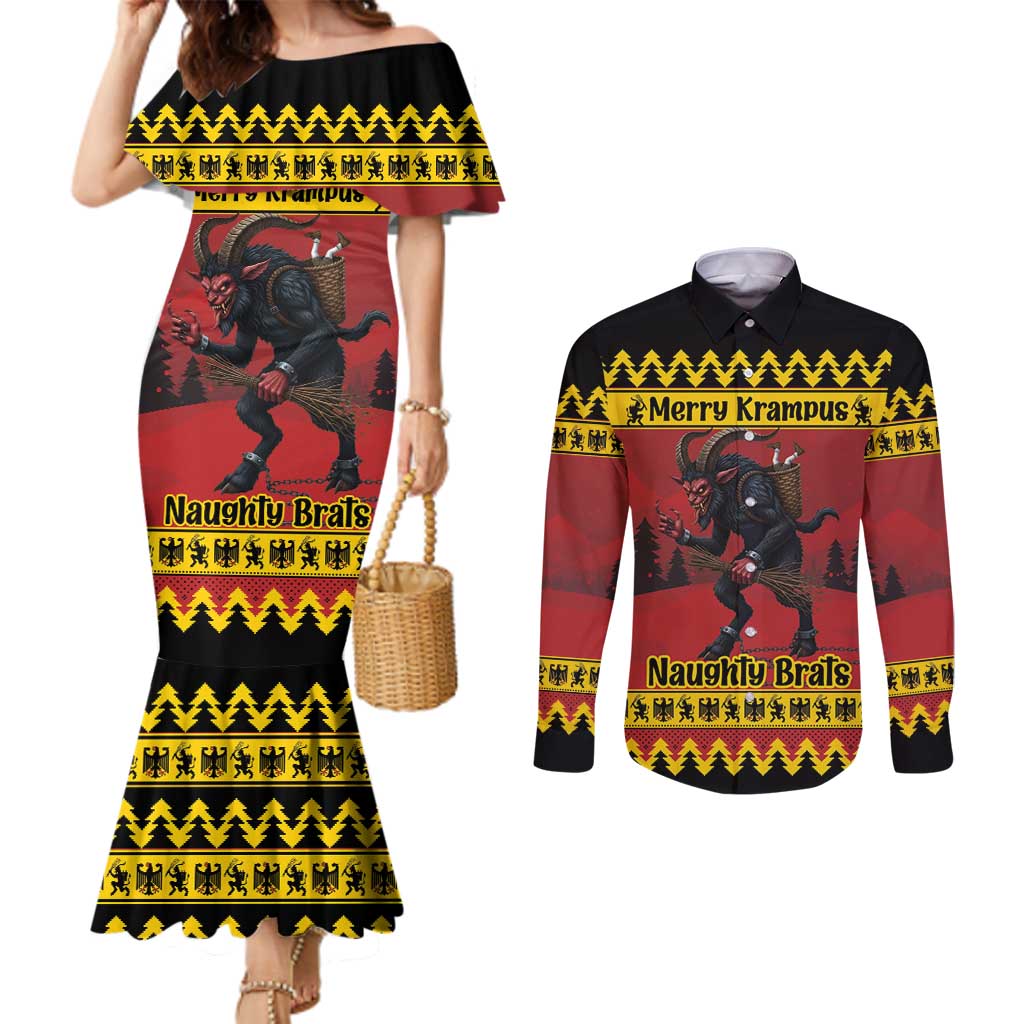 Merry Krampus Germany Couples Matching Mermaid Dress and Long Sleeve Button Shirt Frohe Weihnachten - Wonder Print Shop