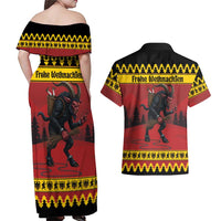 Merry Krampus Germany Couples Matching Off Shoulder Maxi Dress and Hawaiian Shirt Frohe Weihnachten - Wonder Print Shop
