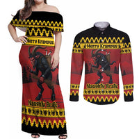 Merry Krampus Germany Couples Matching Off Shoulder Maxi Dress and Long Sleeve Button Shirt Frohe Weihnachten - Wonder Print Shop