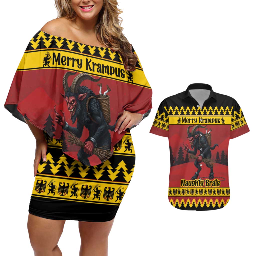 Merry Krampus Germany Couples Matching Off Shoulder Short Dress and Hawaiian Shirt Frohe Weihnachten - Wonder Print Shop
