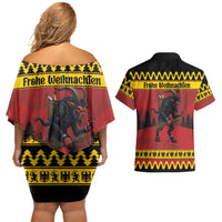 Merry Krampus Germany Couples Matching Off Shoulder Short Dress and Hawaiian Shirt Frohe Weihnachten - Wonder Print Shop