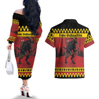 Merry Krampus Germany Couples Matching Off The Shoulder Long Sleeve Dress and Hawaiian Shirt Frohe Weihnachten - Wonder Print Shop