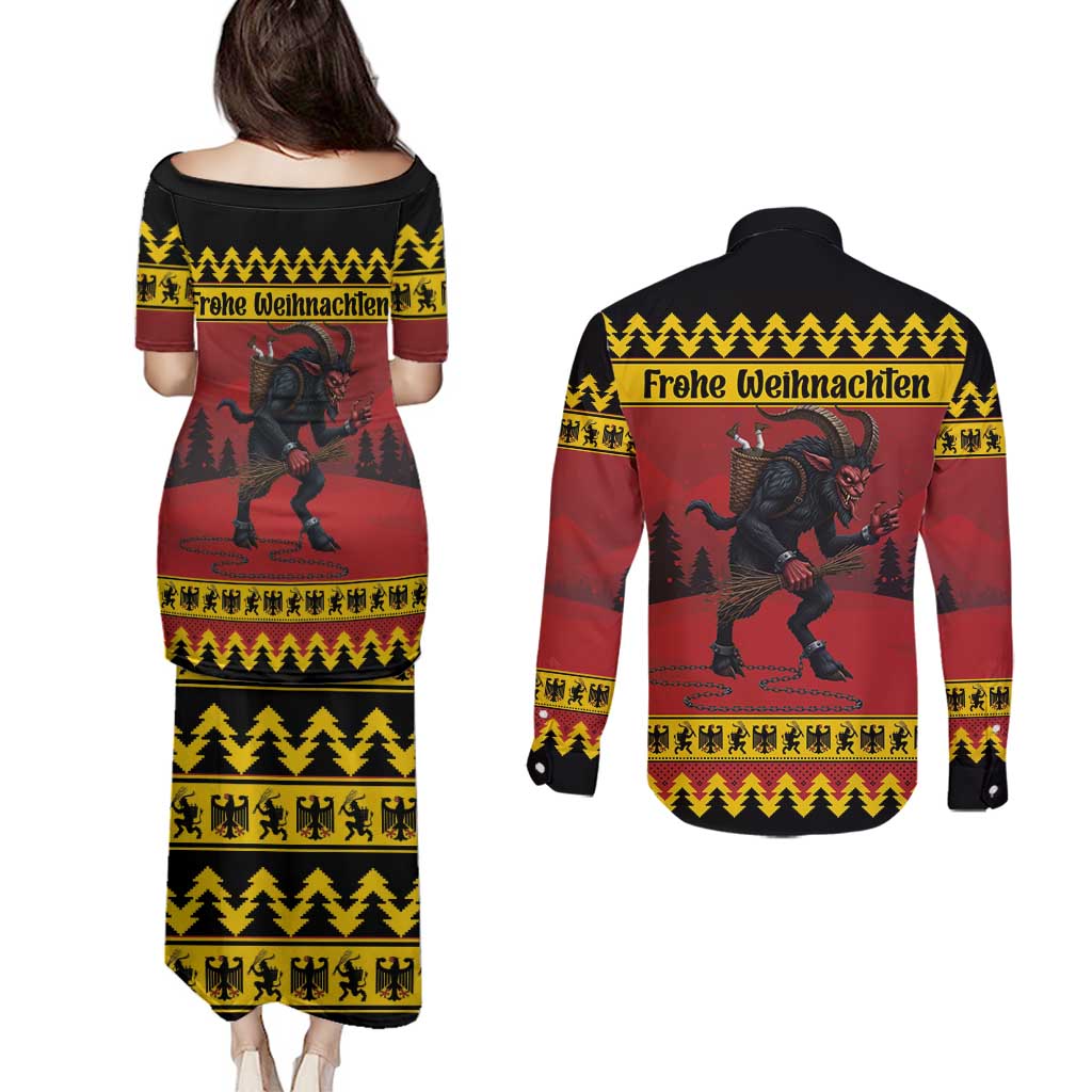 Merry Krampus Germany Couples Matching Puletasi and Long Sleeve Button Shirt Frohe Weihnachten - Wonder Print Shop