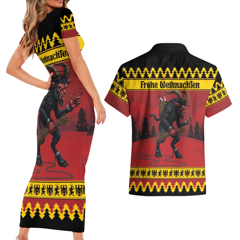 Merry Krampus Germany Couples Matching Short Sleeve Bodycon Dress and Hawaiian Shirt Frohe Weihnachten - Wonder Print Shop