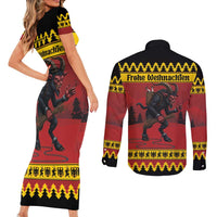 Merry Krampus Germany Couples Matching Short Sleeve Bodycon Dress and Long Sleeve Button Shirt Frohe Weihnachten - Wonder Print Shop