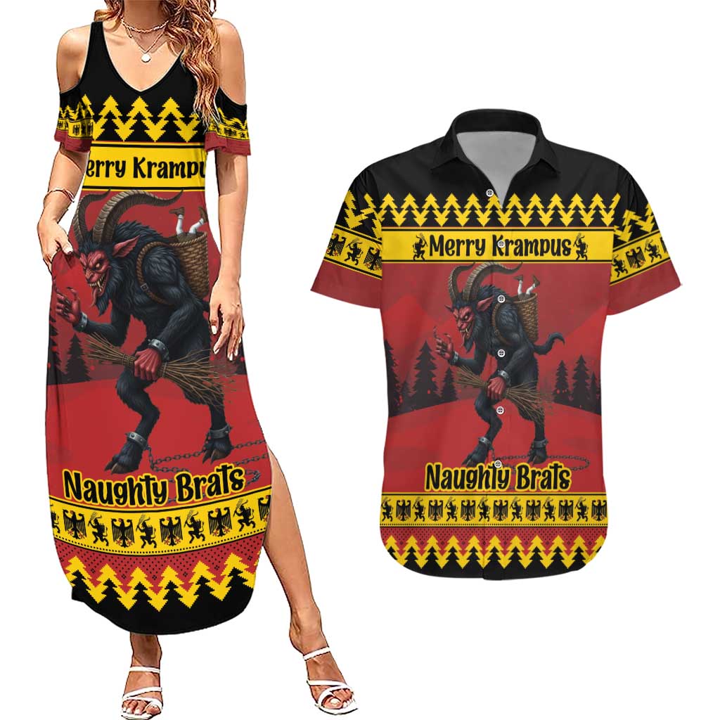 Merry Krampus Germany Couples Matching Summer Maxi Dress and Hawaiian Shirt Frohe Weihnachten - Wonder Print Shop