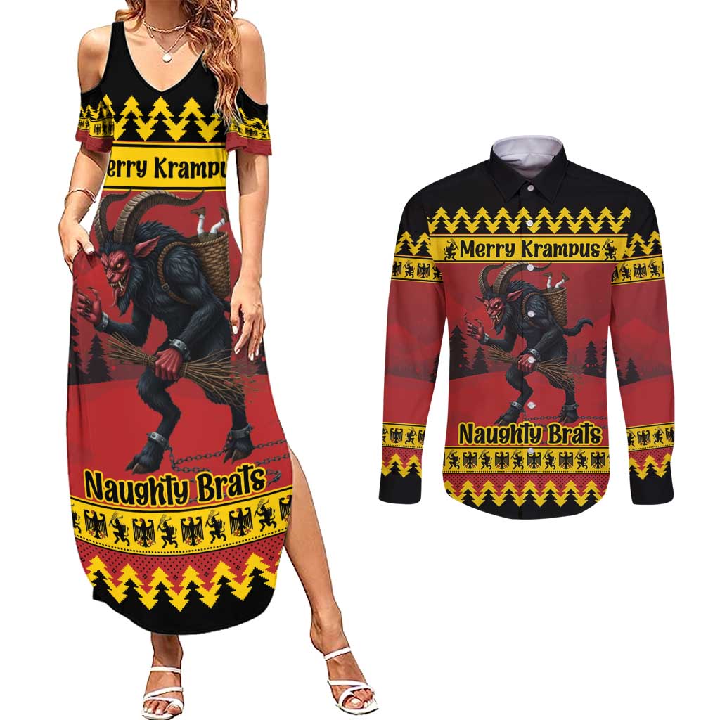 Merry Krampus Germany Couples Matching Summer Maxi Dress and Long Sleeve Button Shirt Frohe Weihnachten - Wonder Print Shop