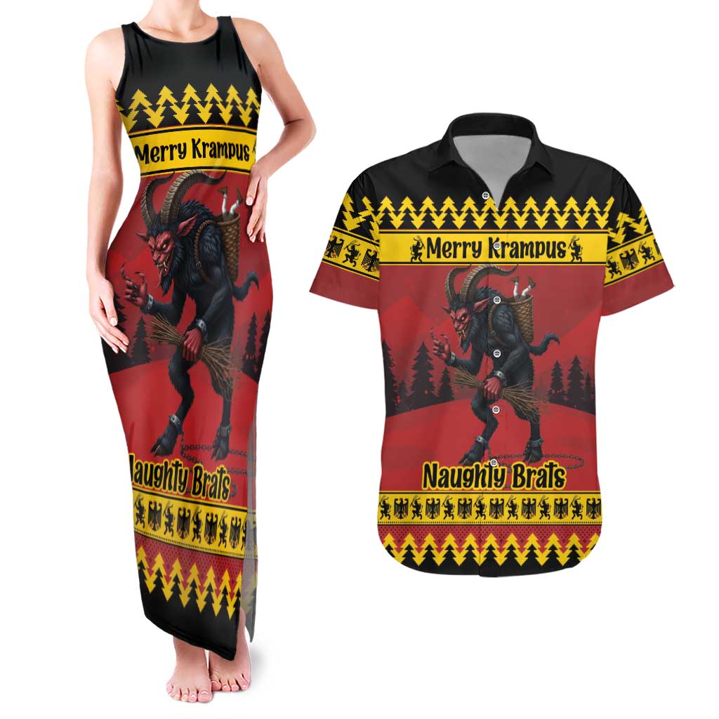 Merry Krampus Germany Couples Matching Tank Maxi Dress and Hawaiian Shirt Frohe Weihnachten - Wonder Print Shop