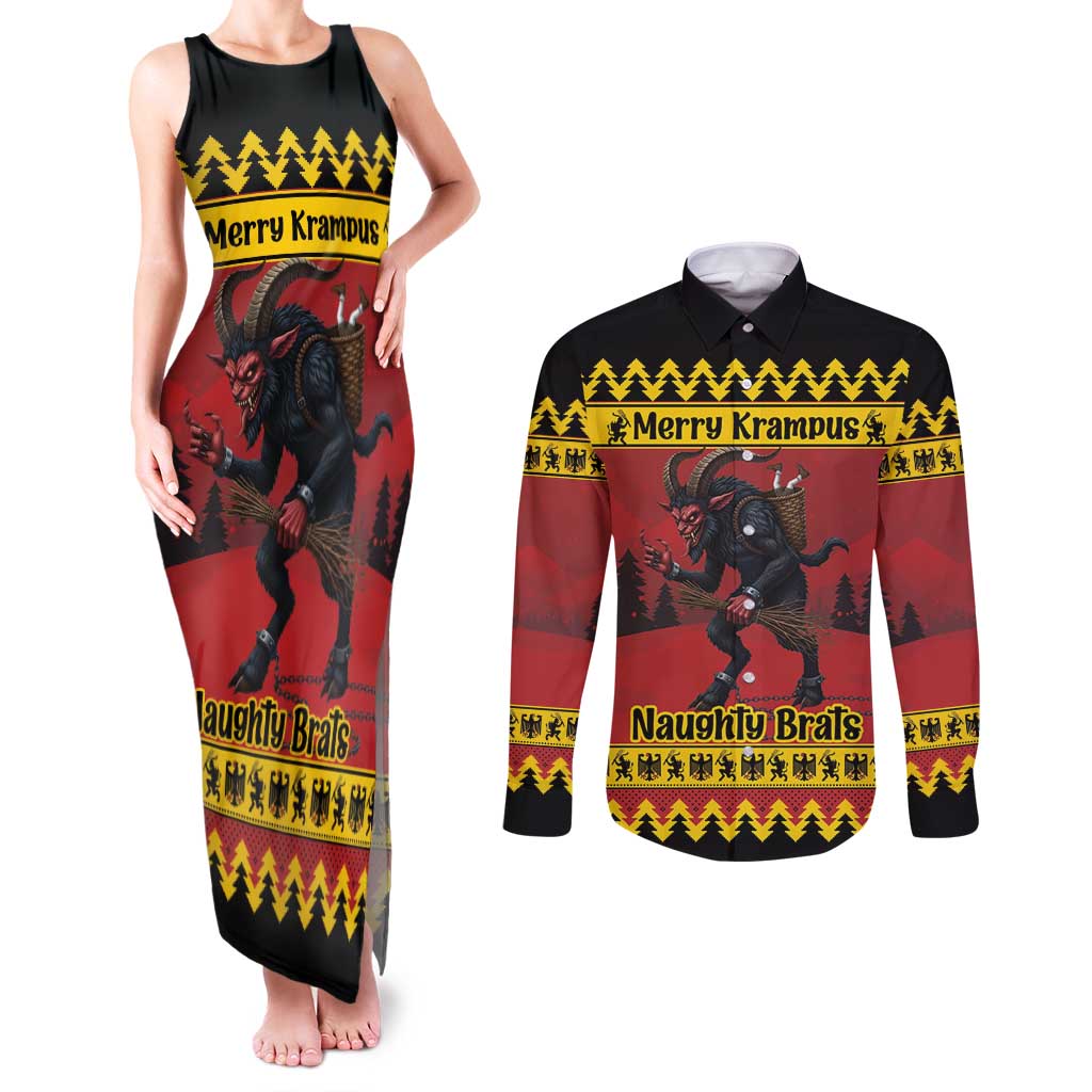 Merry Krampus Germany Couples Matching Tank Maxi Dress and Long Sleeve Button Shirt Frohe Weihnachten - Wonder Print Shop