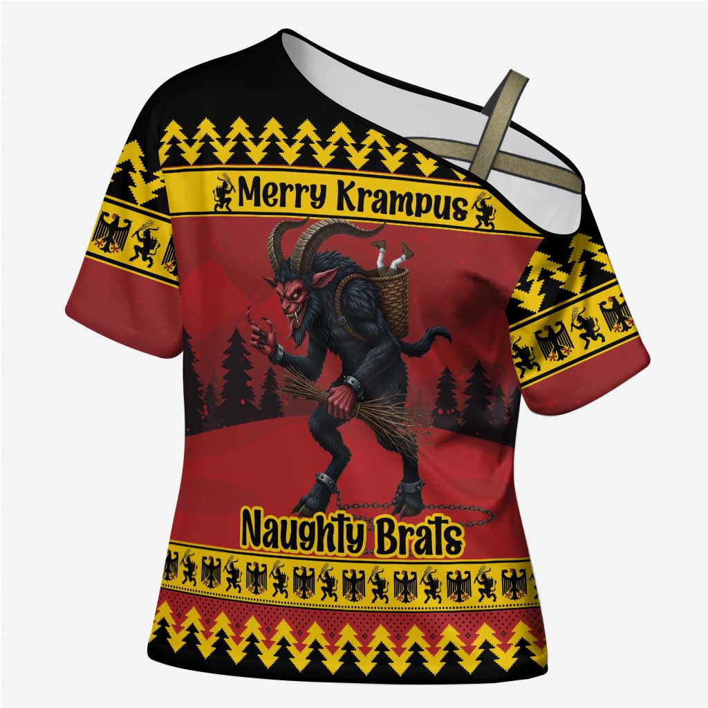 Merry Krampus Germany Cross Shoulder Shirt Frohe Weihnachten - Wonder Print Shop