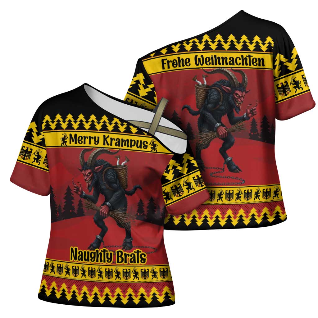 Merry Krampus Germany Cross Shoulder Shirt Frohe Weihnachten - Wonder Print Shop