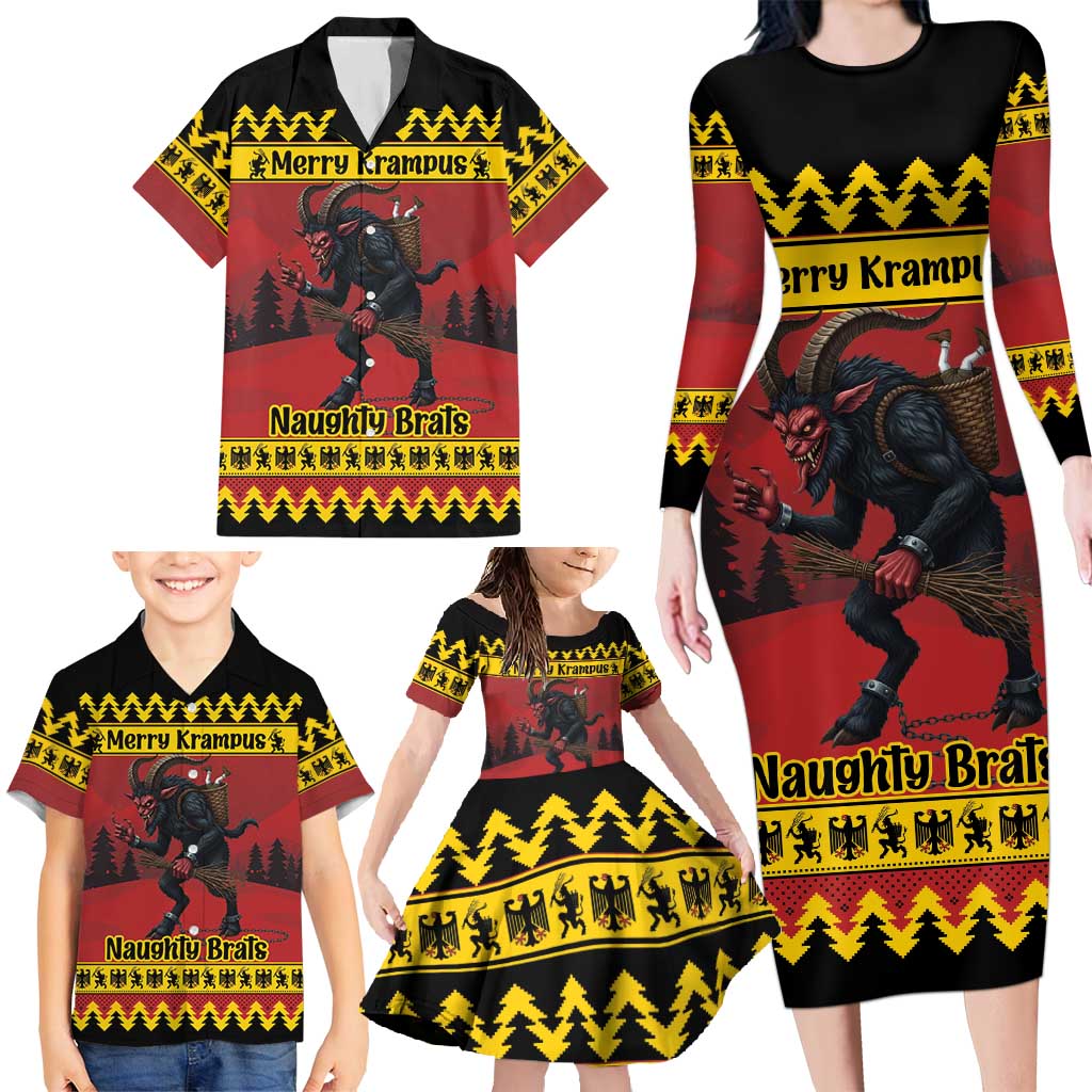Merry Krampus Germany Family Matching Long Sleeve Bodycon Dress and Hawaiian Shirt Frohe Weihnachten - Wonder Print Shop