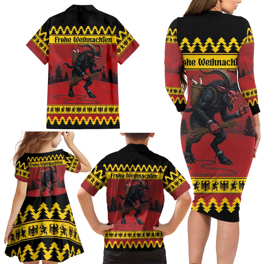 Merry Krampus Germany Family Matching Long Sleeve Bodycon Dress and Hawaiian Shirt Frohe Weihnachten - Wonder Print Shop