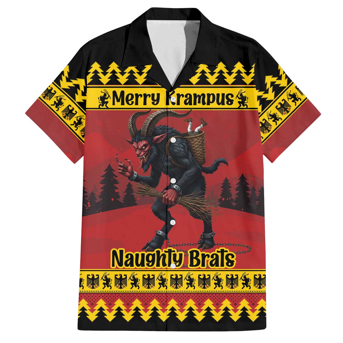 Merry Krampus Germany Family Matching Off The Shoulder Long Sleeve Dress and Hawaiian Shirt Frohe Weihnachten - Wonder Print Shop
