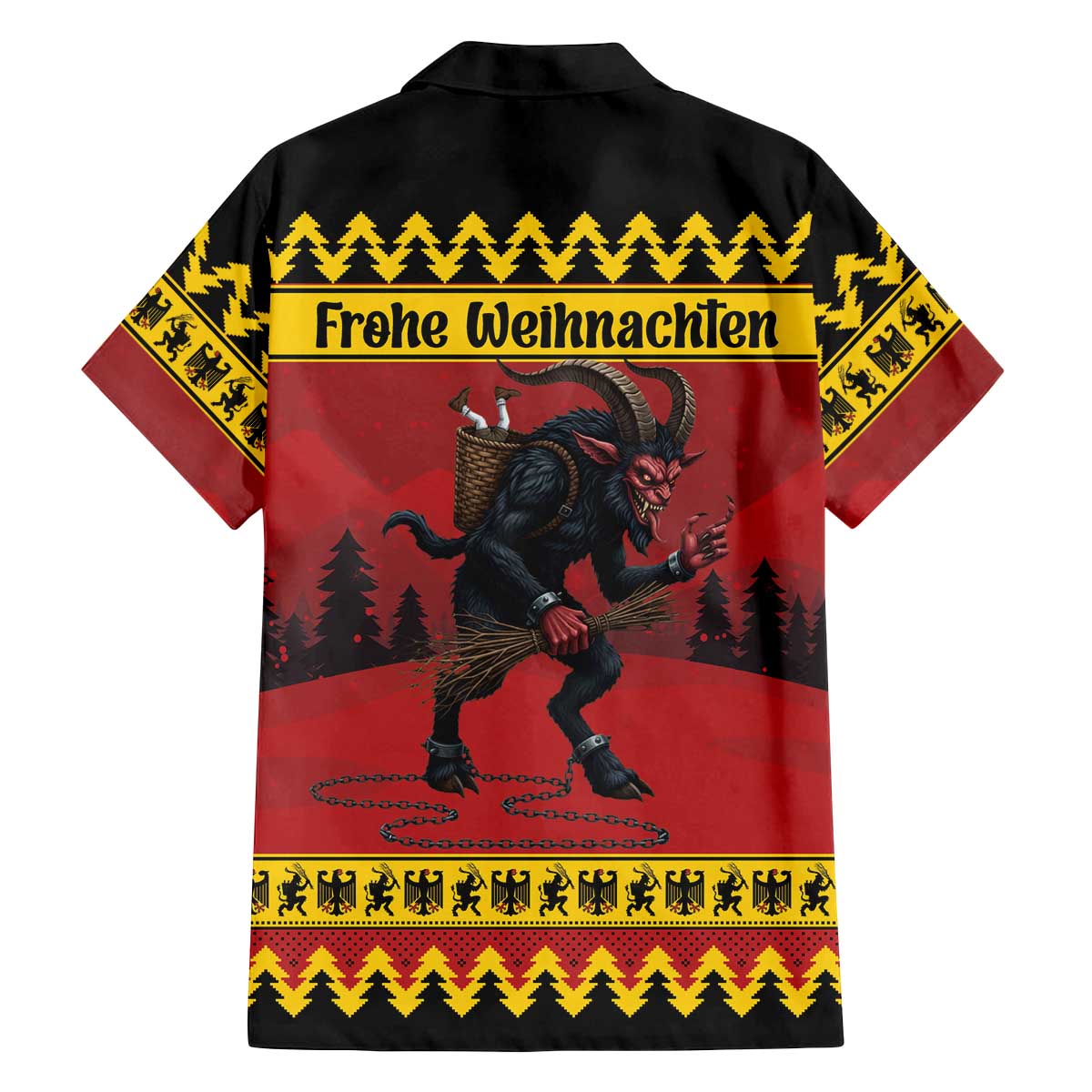 Merry Krampus Germany Family Matching Off The Shoulder Long Sleeve Dress and Hawaiian Shirt Frohe Weihnachten - Wonder Print Shop