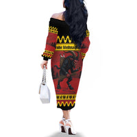 Merry Krampus Germany Family Matching Off The Shoulder Long Sleeve Dress and Hawaiian Shirt Frohe Weihnachten - Wonder Print Shop