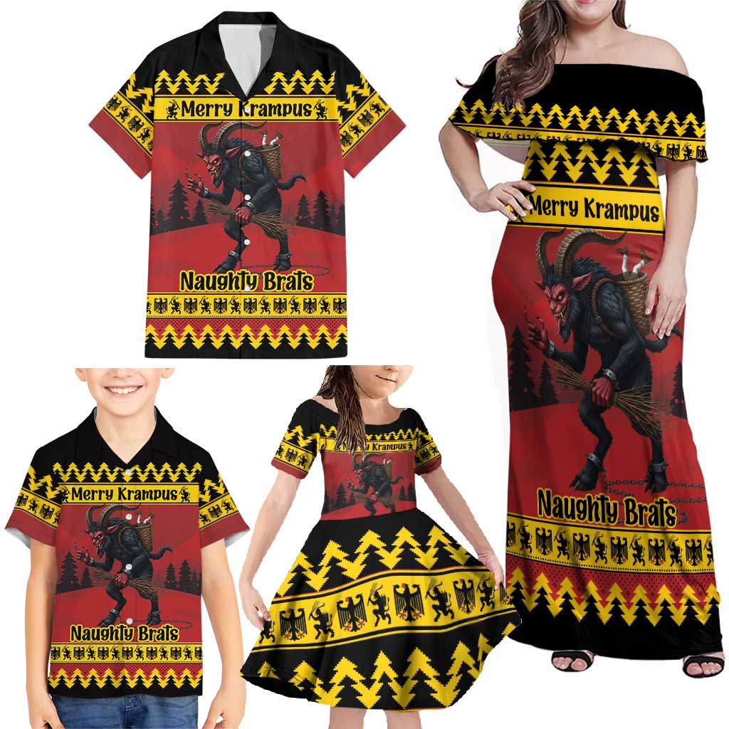 Merry Krampus Germany Family Matching Off Shoulder Maxi Dress and Hawaiian Shirt Frohe Weihnachten - Wonder Print Shop