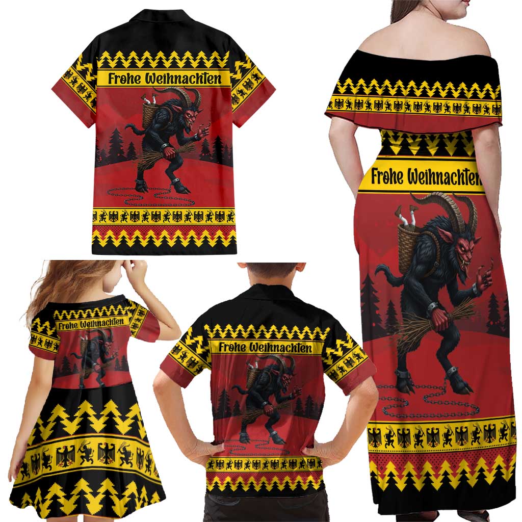 Merry Krampus Germany Family Matching Off Shoulder Maxi Dress and Hawaiian Shirt Frohe Weihnachten - Wonder Print Shop
