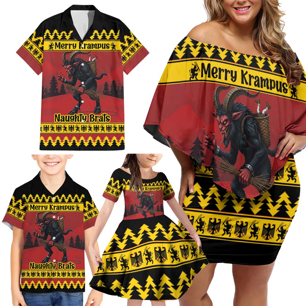 Merry Krampus Germany Family Matching Off Shoulder Short Dress and Hawaiian Shirt Frohe Weihnachten - Wonder Print Shop