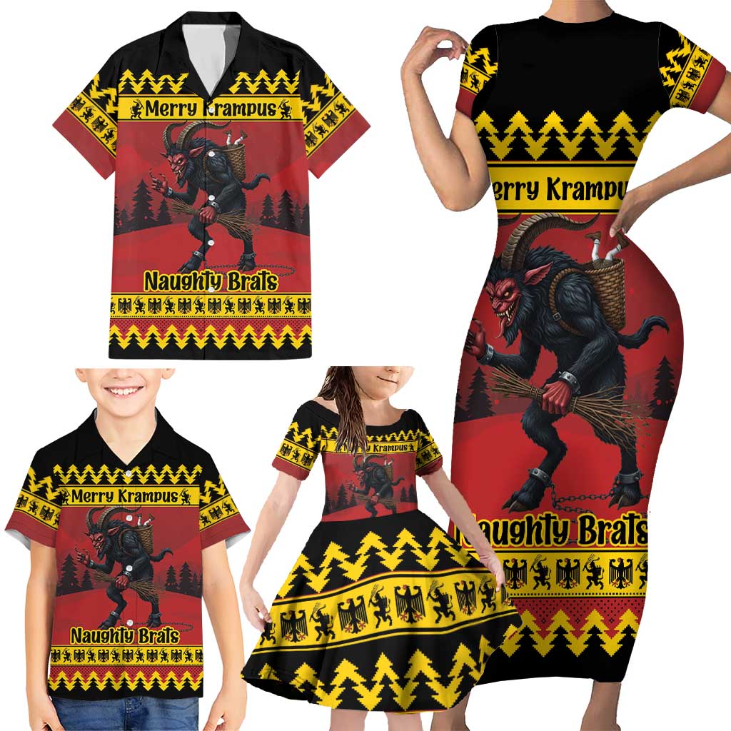 Merry Krampus Germany Family Matching Short Sleeve Bodycon Dress and Hawaiian Shirt Frohe Weihnachten - Wonder Print Shop