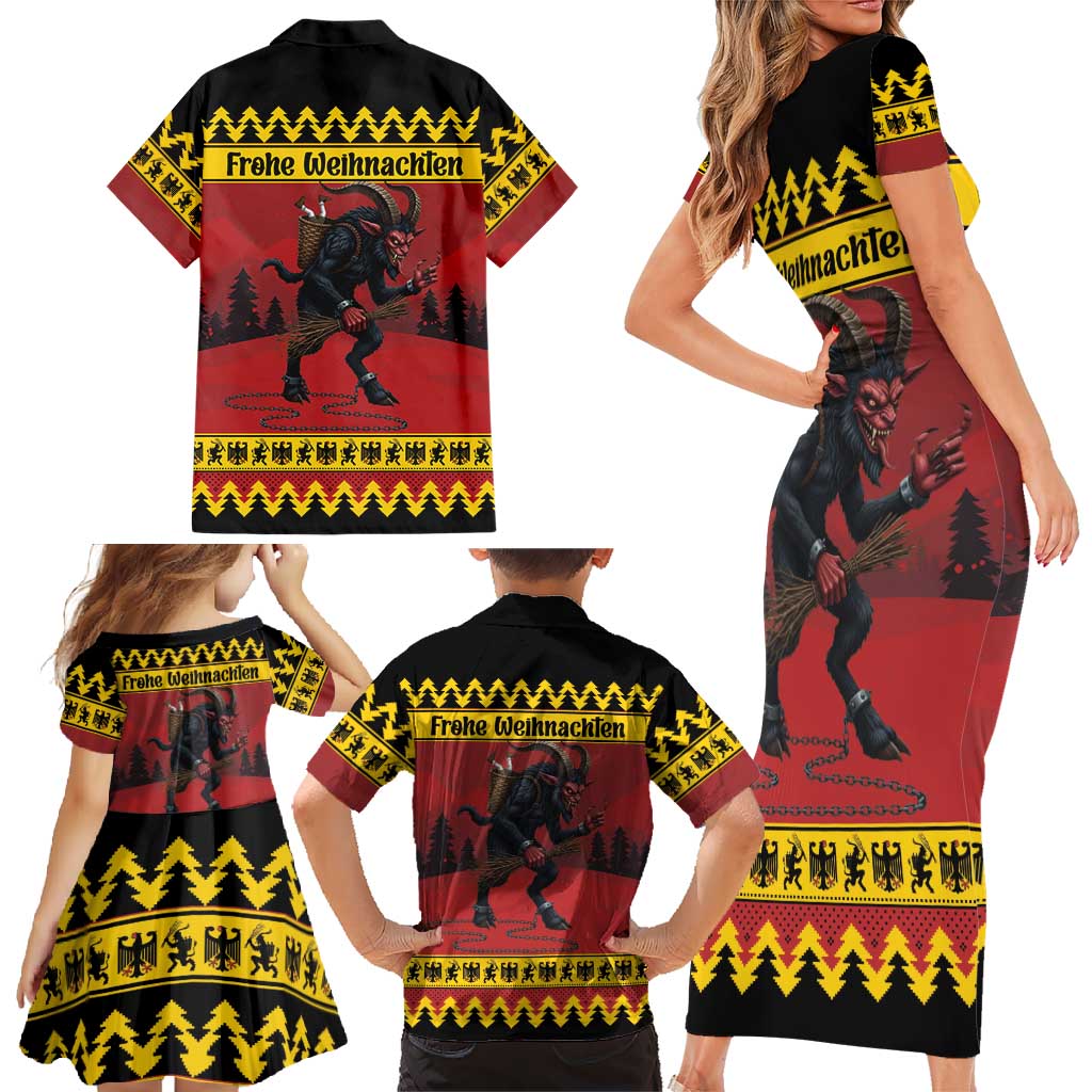 Merry Krampus Germany Family Matching Short Sleeve Bodycon Dress and Hawaiian Shirt Frohe Weihnachten - Wonder Print Shop